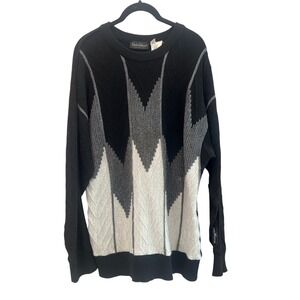 Carlo Colucci Vintage 80's Geometric Pattern  Wool Sweater Black S Size 52
